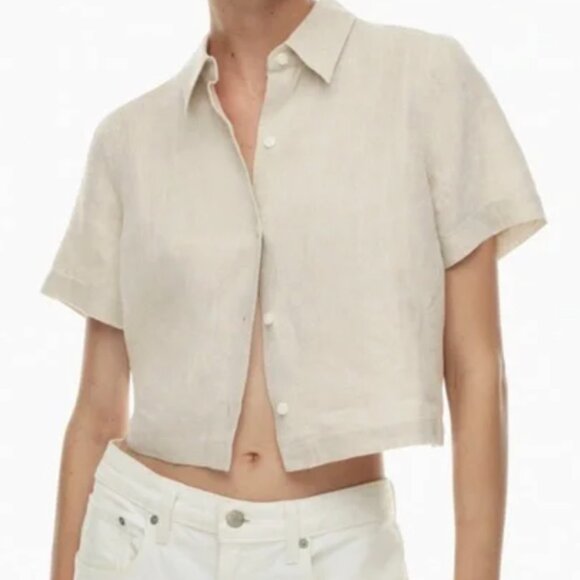 Wilfred linen shirt, natural light tan, size small. - Picture 3 of 6